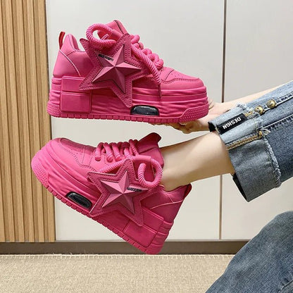 Women Sneakers Platform Casual Sports Shoes Personalized Star Design Vulcanized Shoes Outdoor Running Walking Shoe Female 35 - 40 - Tech Tready