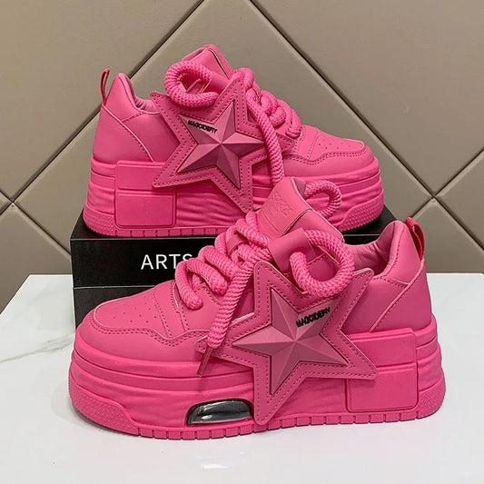 Women Sneakers Platform Casual Sports Shoes Personalized Star Design Vulcanized Shoes Outdoor Running Walking Shoe Female 35 - 40 - Tech Tready